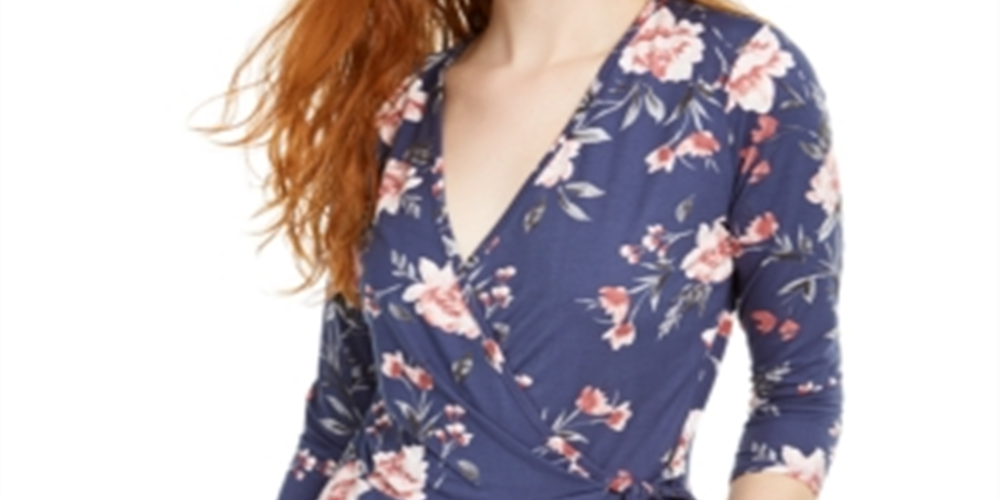 BCX Junior's Printed Wrap Top Blue Size M