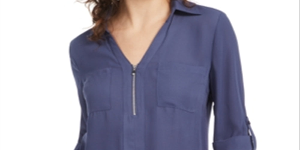 Bcx Juniors' Woven Zipper Roll-Tab Shirt Blue Size XS