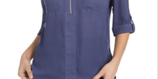 Bcx Juniors' Woven Zipper Roll-Tab Shirt Blue Size XS