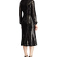 Ralph Lauren Women's  Sequined Long Sleeve V Neck MIDI Faux Wrap Cocktail Dress Black Size 12