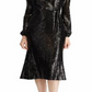 Ralph Lauren Women's  Sequined Long Sleeve V Neck MIDI Faux Wrap Cocktail Dress Black Size 12