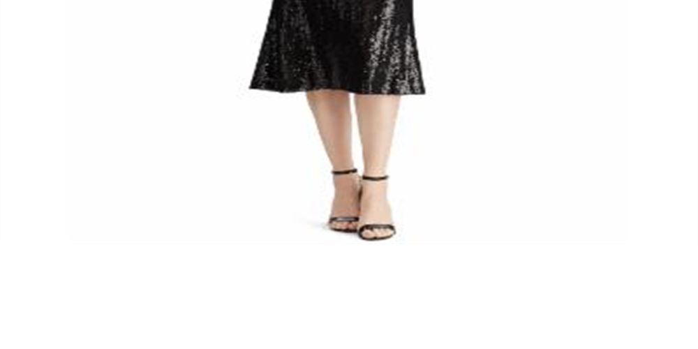 Ralph Lauren Women's  Sequined Long Sleeve V Neck MIDI Faux Wrap Cocktail Dress Black Size 12