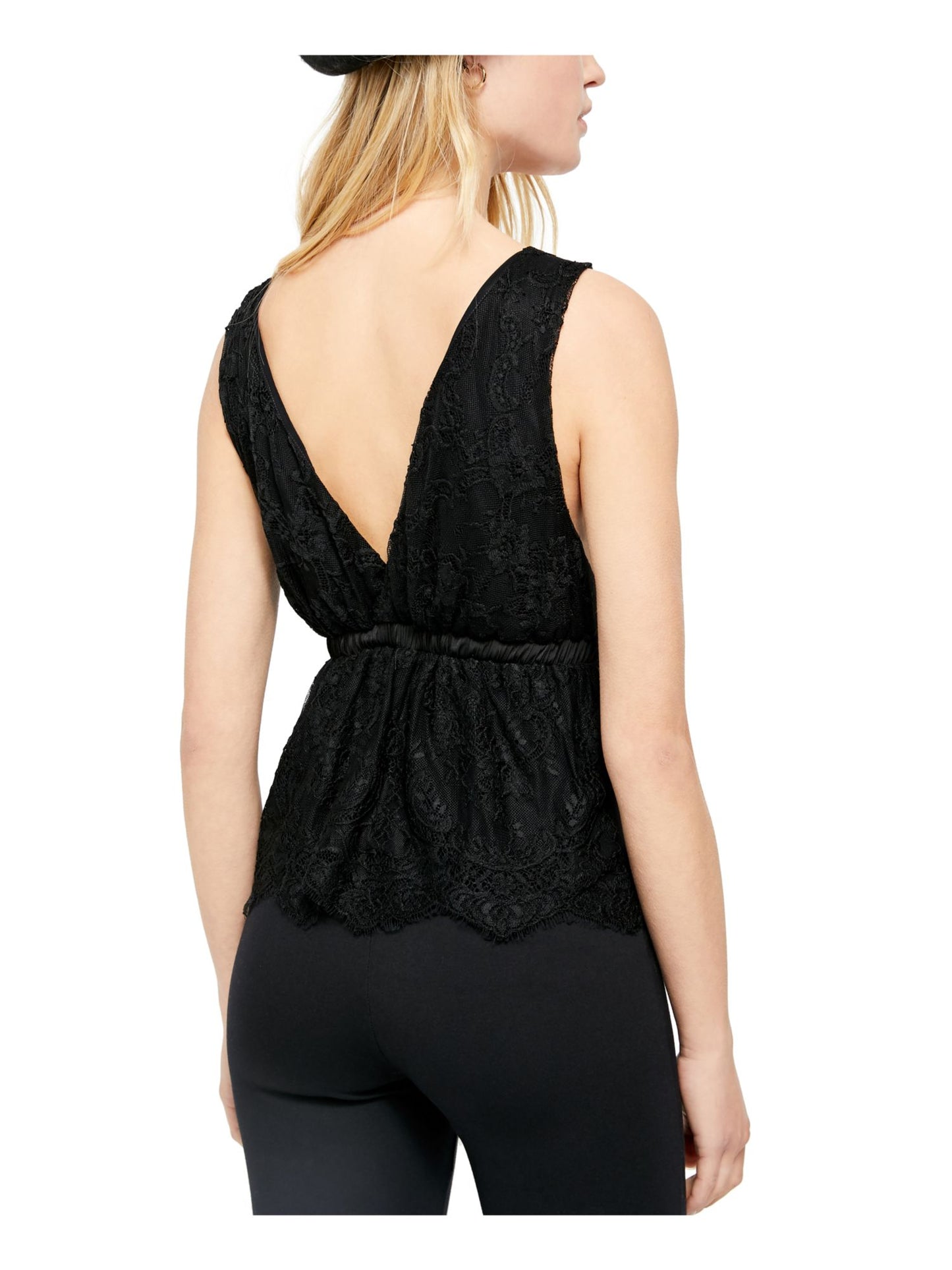 Free People Women's Chante Lace Tie Front Tank Top Black Size Medium