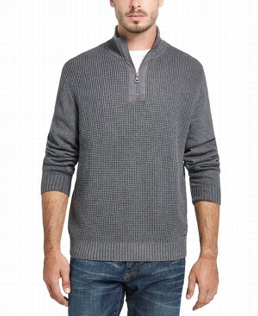 Weatherproof Vintage Men's Sweater 1/2 Zip Textured Knit Pullover Gray Size 2XL