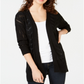 Hippie Rose Juniors' Pointelle Cardigan Black Size Medium
