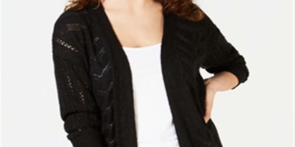 Hippie Rose Juniors' Pointelle Cardigan Black Size Medium