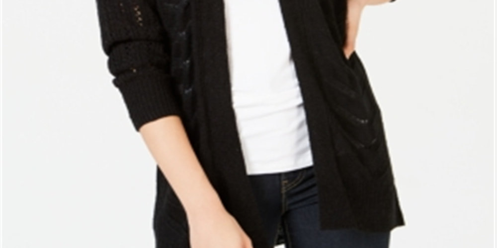 Hippie Rose Juniors' Pointelle Cardigan Black Size Medium