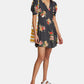 Free People Women's Zippered Floral Short Sleeve V Neck Above the Knee Fit Flare Dress Black Size 0