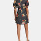 Free People Women's Zippered Floral Short Sleeve V Neck Above the Knee Fit Flare Dress Black Size 0