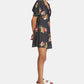 Free People Women's Zippered Floral Short Sleeve V Neck Above the Knee Fit Flare Dress Black Size 0