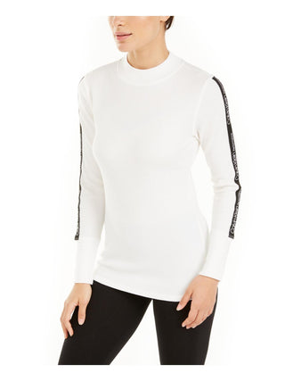 Calvin Klein Women's Logo-Stripe Mock-Neck T-Shirt Cloud Size  L