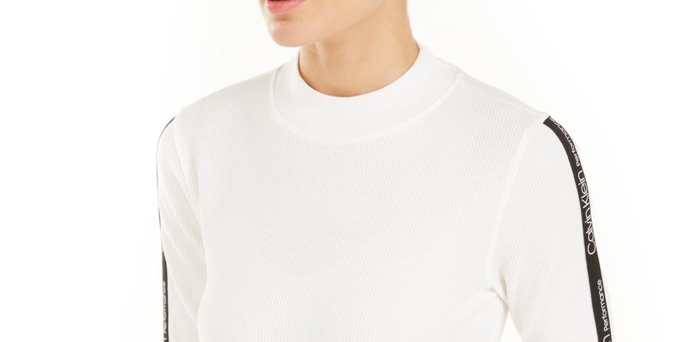 Calvin Klein Women's Logo-Stripe Mock-Neck T-Shirt Cloud Size  L