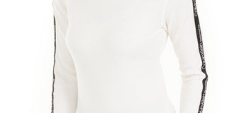 Calvin Klein Women's Logo-Stripe Mock-Neck T-Shirt Cloud Size  L