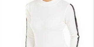 Calvin Klein Women's Logo-Stripe Mock-Neck T-Shirt Cloud Size  L