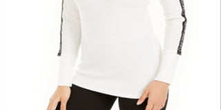 Calvin Klein Women's Logo-Stripe Mock-Neck T-Shirt Cloud Size  L