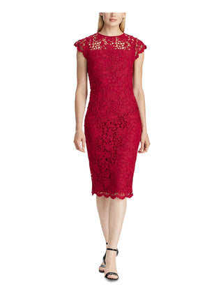 Lauren Ralph Lauren Women's Floral-Lace Dress Scarlet Red  Size 8