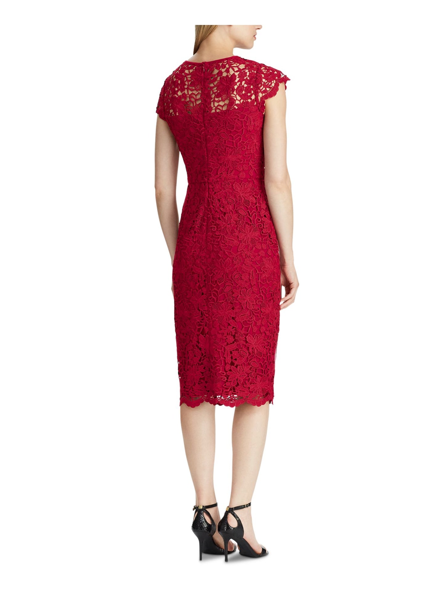 Lauren Ralph Lauren Women's Floral-Lace Dress Scarlet Red  Size 8