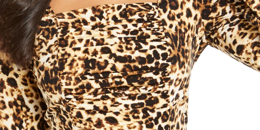 Thalia Sodi Women's Square-Neck Ruched Top Neutral Animal Size Large