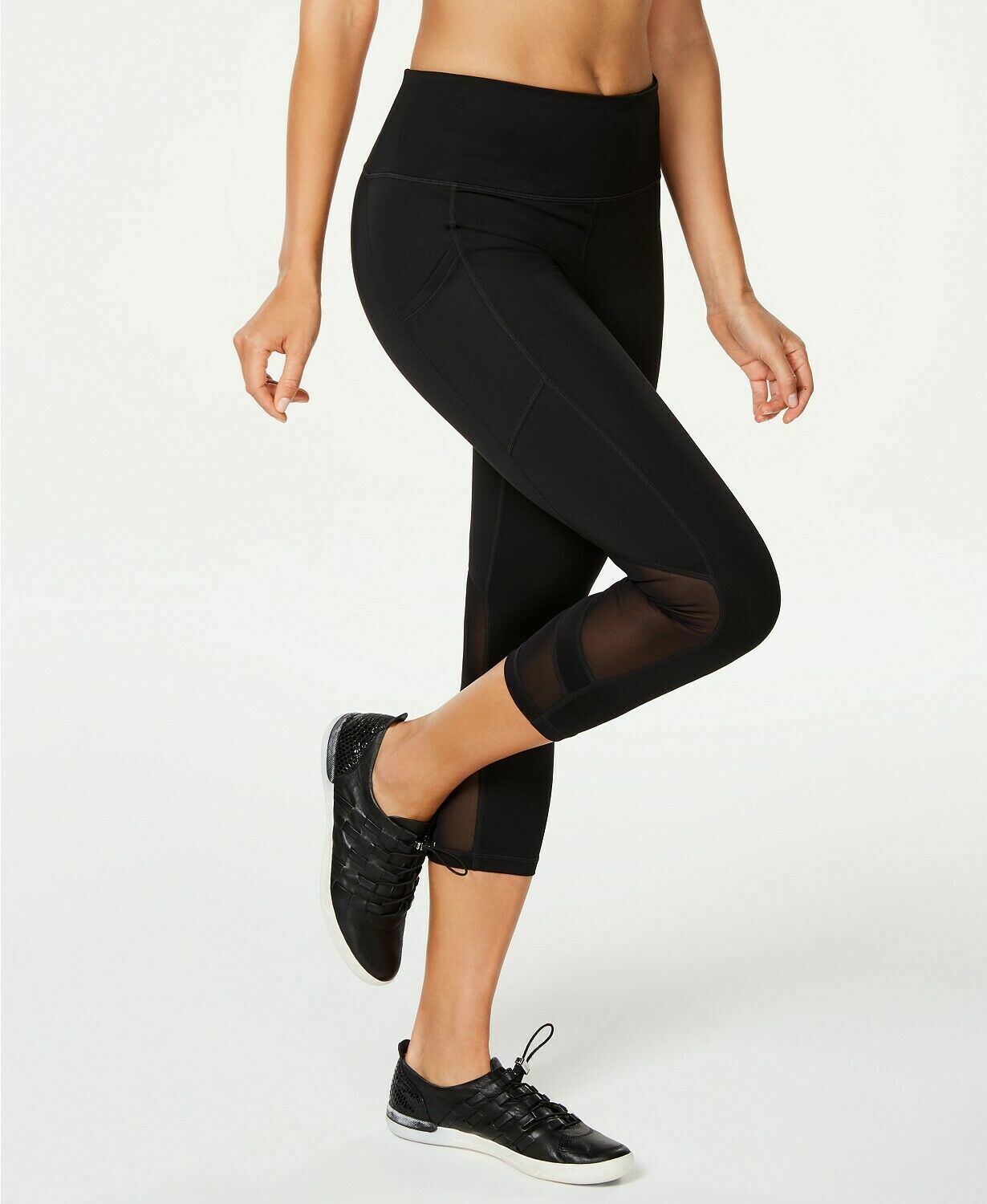 Calvin Klein Women's Performance High-Waist Mesh-Trimmed Cropped Leggings  Black Size 2XL