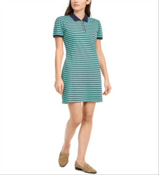 Maison Jules Women's Striped Polo Dress  Green Size Large