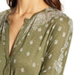 Lucky Brand Women's 3/4 Sleeve Printed Henley Top Green Size Medium