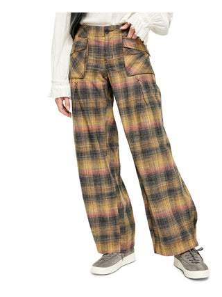 Free People Women's  Plaid Wide Leg Pants Green Size 0