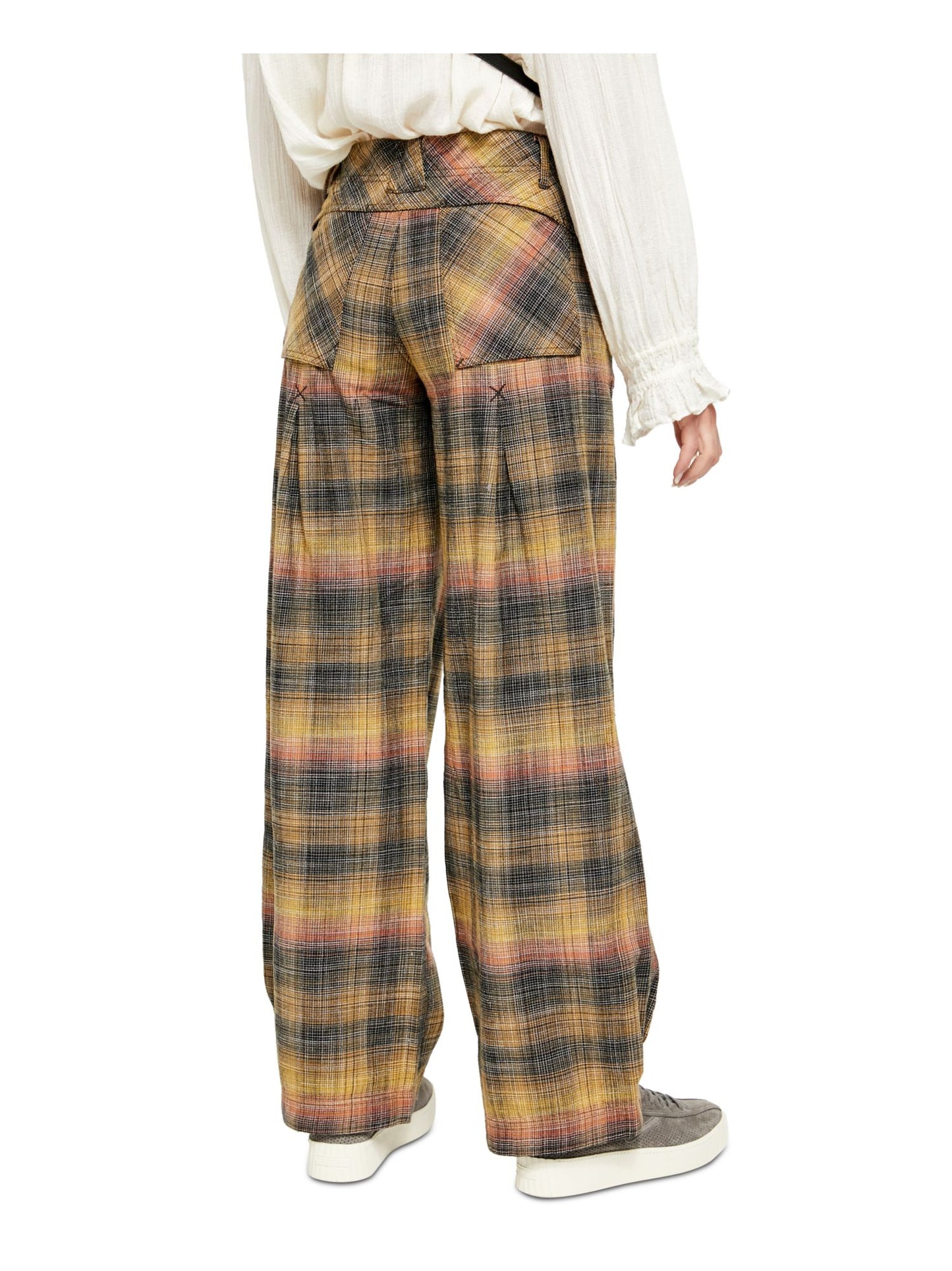 Free People Women's  Plaid Wide Leg Pants Green Size 0