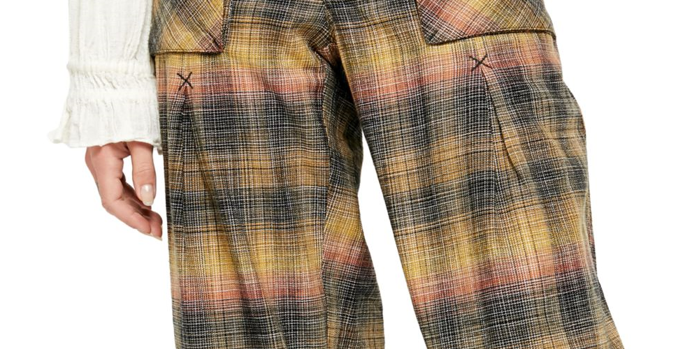 Free People Women's  Plaid Wide Leg Pants Green Size 0