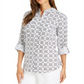 Charter Club Women's Printed Tab-Sleeve Shirt  White Size Large