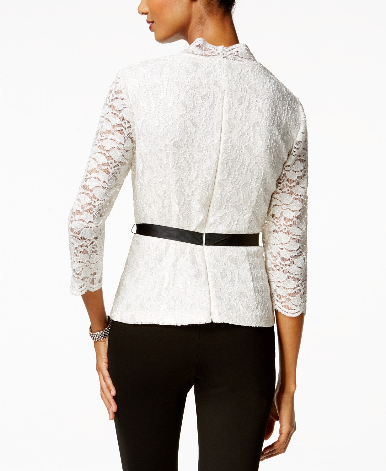 Alex Evenings Women's Scalloped Lace Blouse White Size Small