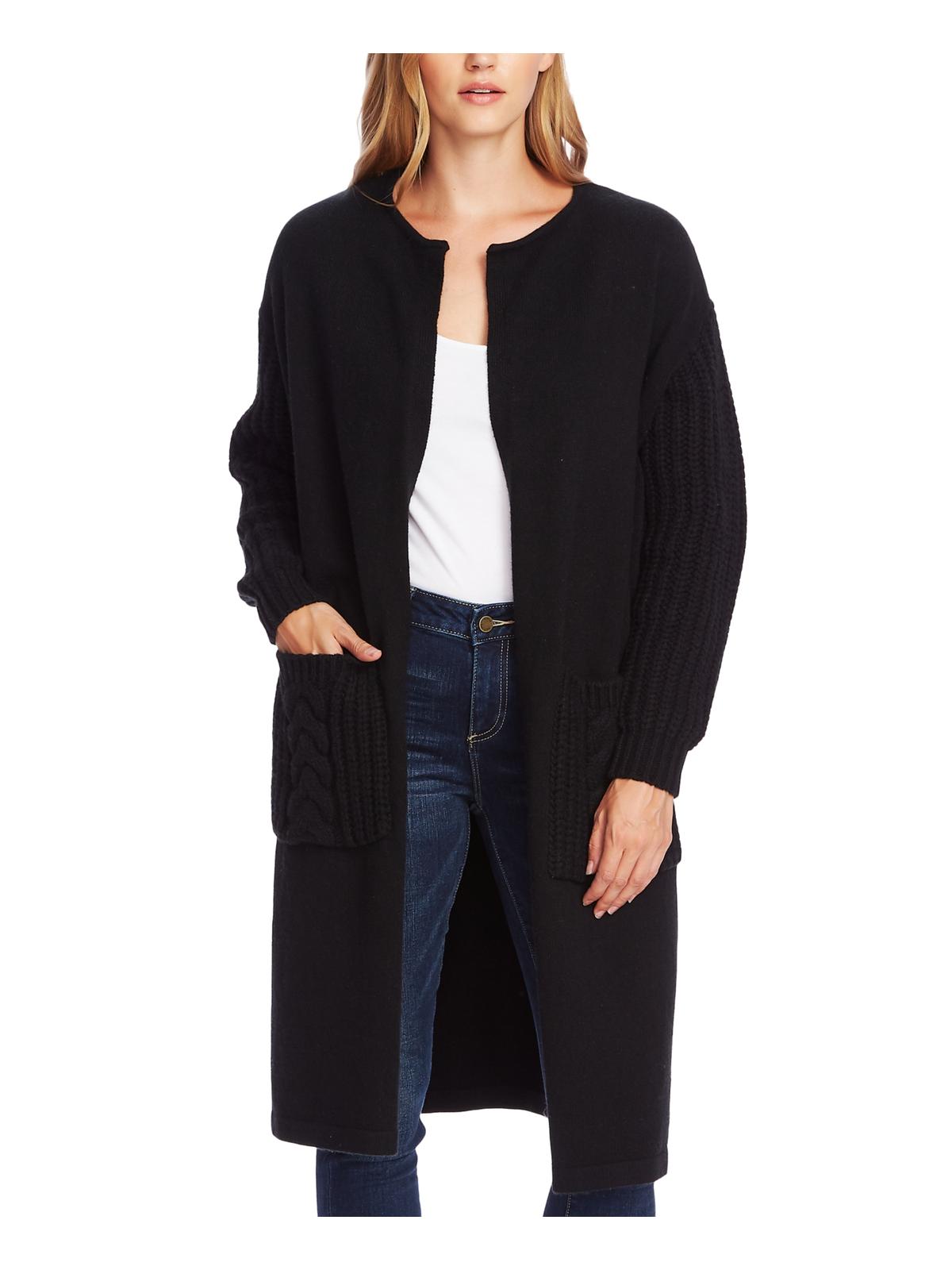 vince-camuto-womens-mixed-knit-open-front-cardigan-sweater-black-size-xs