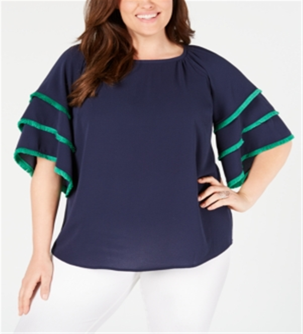 Charter Club Women's Plus Tiered Sleeve Top Blue Size 1X