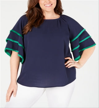 Charter Club Women's Plus Tiered Sleeve Top Blue Size 1X