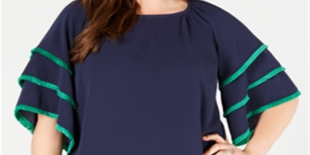 Charter Club Women's Plus Tiered Sleeve Top Blue Size 1X