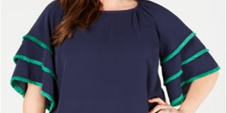 Charter Club Women's Plus Tiered Sleeve Top Blue Size 1X