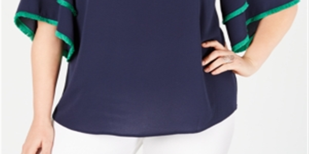 Charter Club Women's Plus Tiered Sleeve Top Blue Size 1X