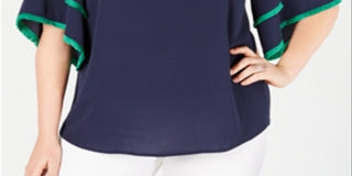 Charter Club Women's Plus Tiered Sleeve Top Blue Size 1X