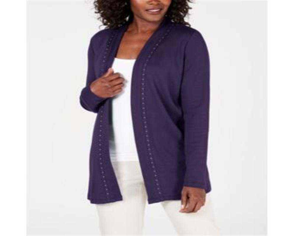 Karen Scott Women's Studded Open-Front Cardigan Cassis Size Medium