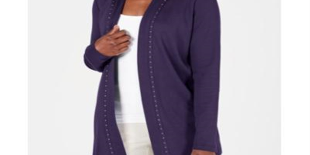 Karen Scott Women's Studded Open-Front Cardigan Cassis Size Medium