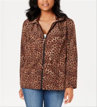Charter Club Women's Petite Leopard-Print Zipper-Print Jacket  Taupe Combo  Size Petite M