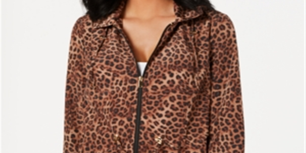 Charter Club Women's Petite Leopard-Print Zipper-Print Jacket  Taupe Combo  Size Petite M