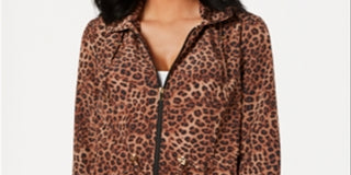 Charter Club Women's Petite Leopard-Print Zipper-Print Jacket  Taupe Combo  Size Petite M