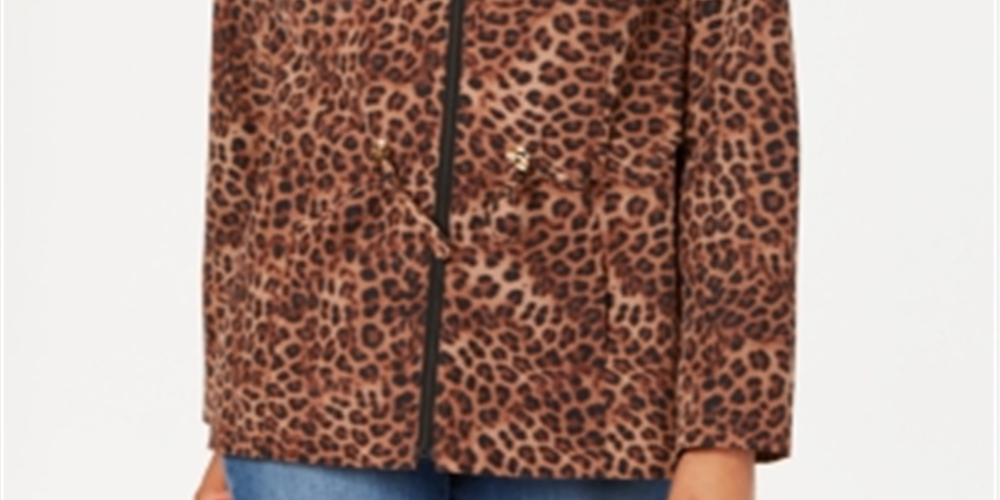 Charter Club Women's Petite Leopard-Print Zipper-Print Jacket  Taupe Combo  Size Petite M