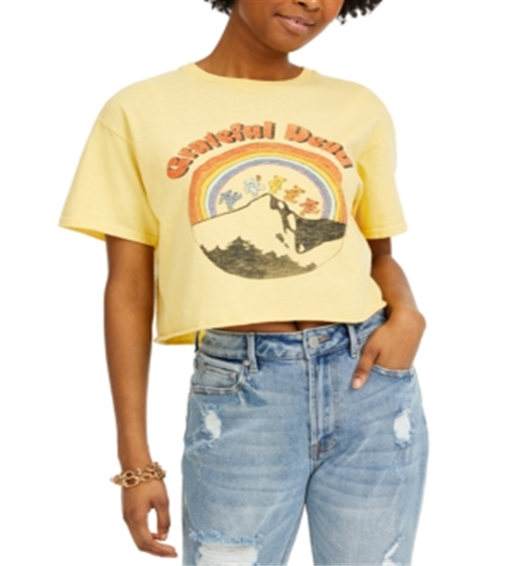 Junk Food Women's Grateful Dead Graphic Cropped T-Shirt Yellow Size XL
