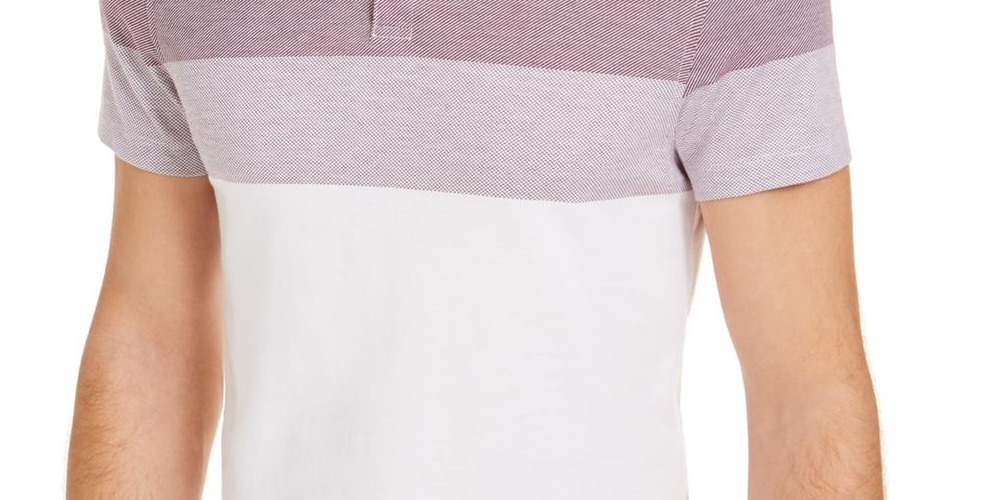 Alfani Men's Twill Striped Polo Shirt White Combo Size Large