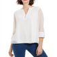 Charter Club Women's Sheer Sleeve Top White Size Petite L