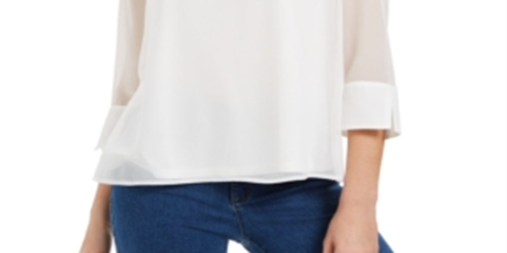 Charter Club Women's Sheer Sleeve Top White Size Petite L
