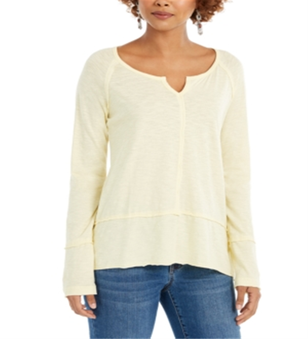 Style & Co Women's Split-Neck Tunic Yellow Size Small