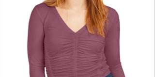 Bar III Women's Ruched Front V Neck Top Pink Size X-Large