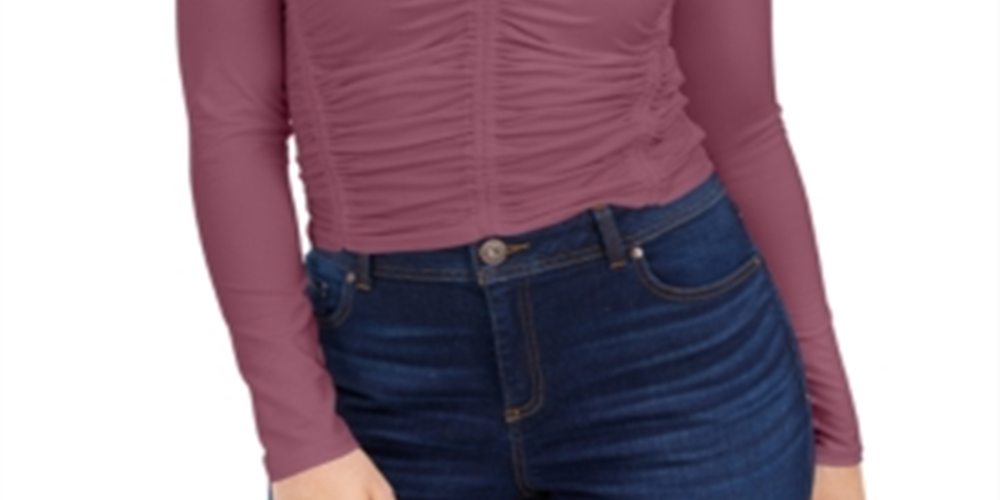 Bar III Women's Ruched Front V Neck Top Pink Size X-Large